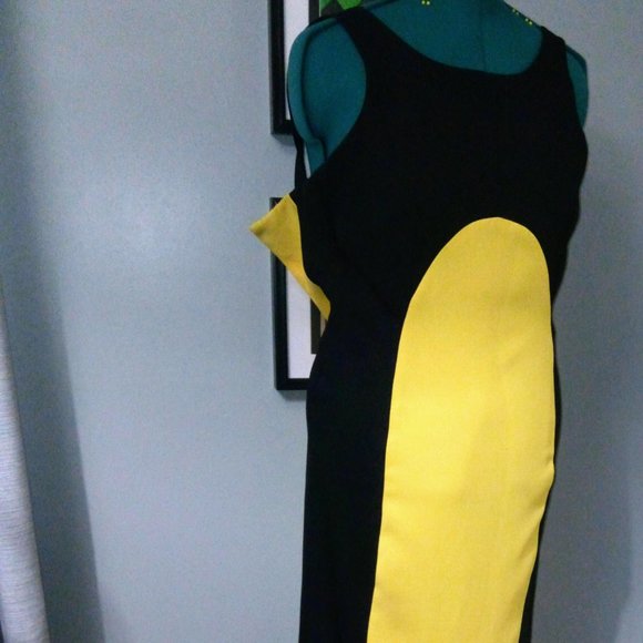 NEW Ellen K Colorblocked Maxi Dress in Black & Yellow Sz 10 - Picture 2 of 14